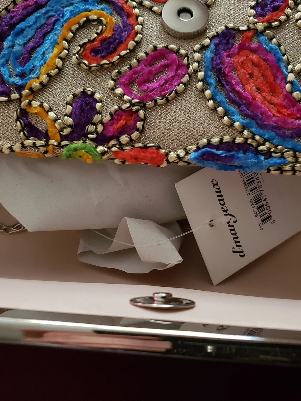 Multicolor Embroidered Paisley Dressy Clutch with Chain Strap, Gorgeous ! NWT - Picture 2 of 8